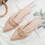 woloong nian Summer New Tip Flat Mule Lazy Baotou ban tuo xie Female Outer Wear Wild womens slippers