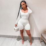 goosudu  Long Sleeve Bodycon Stretchy Playsuit Summer Women Fashion Streetwear Outfits Romper White Body