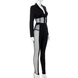 goosudu Patchwork Mesh Long Sleeve Single Breasted Bodysuit See Through Leggings Two Piece Set Autumn Women Fashion Sexy