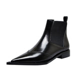New Women Ankle Boots plus size 22-26.5cm Cow patent leather Chelsea boots Low-heeled fashion all-match black boots
