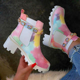 woloong  New Women Ankle Boots Crystal Rhinestone Slip On Platform PU Leather Women's Booties Spring Autumn Females Footwear Plus Si
