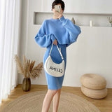 New Fall/Winter Bat Sleeve O-Neck Soft Sweater  + Women&#39;s Knitted Vest Long Dress Two-Piece Dress Sets Femme