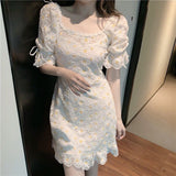 woloong Summer Dress New Retro Lace Daisy Embroidery Two Piece Mini Sexy Party Women Dresses Square Neck Vestidos