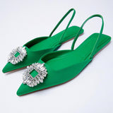 woloong Summer New Women's Sandals Closed Toe Green Single Shoes With Thin Heel Mid-heeled Fashion Hollow Pointed Toe Women Shoes