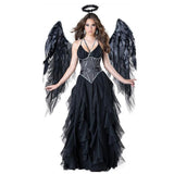 New Black Devil Fallen Angel Costume Adult Halloween Strapless Dress +Headwear +wing Gothic sexy Angel Cosply Costumes for women