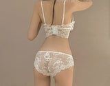 goosudu Sexy pure desire underwear sets outerwear thin white lace lingerie and panties suit cute no steel ring girl bra set