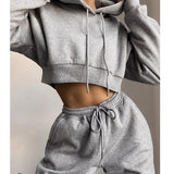 Winter Fleece Hoodies Short Tops and Pants 2 Piece Set Women Tracksuit Sportswear Fashion Casual Streetwear Clothes Outfit