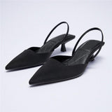 woloong Summer New Women's Sandals Closed Toe Green Single Shoes With Thin Heel Mid-heeled Fashion Hollow Pointed Toe Women Shoes