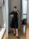 woloong Hot New Design Korean Style High Street Womens Fashion Cute Elegant Office Lady Button Notched Long Split Slit Sexy Blazer Dress