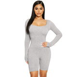 goosudu  Long Sleeve Bodycon Stretchy Playsuit Summer Women Fashion Streetwear Outfits Romper White Body