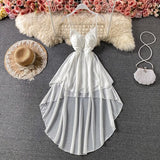 Summer Black/White Irregular Spaghetti Strap Long Dress Women Sexy Strapless High Waist Ruffle Open Back Vestidos New Robe