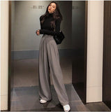 Retro Solid Color Wild Straight Wide Leg Pants Female Spring New Korean Fashion High Waist Casual Long Pants