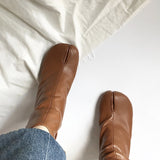 goosudu Luxury Brand Designer Split Toe Ankle Boots New Fashion Chunky Round High Heels Women Boots Winter Tabi Shoes Short Boots