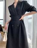 woloong Hot New Design Korean Style High Street Womens Fashion Cute Elegant Office Lady Button Notched Long Split Slit Sexy Blazer Dress