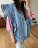 New Sleeveless Waistcoat Pockets Streetwear Oversized Spring Autumn Women's Denim Jeans Jackets Tops