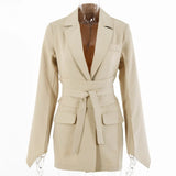 Office Ladies Blazer Dress Women Suits with Belt Outerwear Women's Jackets Long Sleeve Elegant White Black Jacket Female