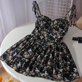 woloong French Floral Sling Dress Women Chic Backless Summer Sexy Mini Dress Beach Spaghetti Strap Dress Sundress New  Female  Robe