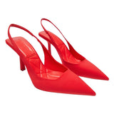woloong Summer New Women's Sandals Closed Toe Green Single Shoes With Thin Heel Mid-heeled Fashion Hollow Pointed Toe Women Shoes