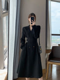 woloong Hot New Design Korean Style High Street Womens Fashion Cute Elegant Office Lady Button Notched Long Split Slit Sexy Blazer Dress