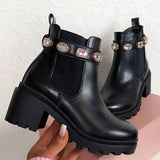 woloong  New Women Ankle Boots Crystal Rhinestone Slip On Platform PU Leather Women's Booties Spring Autumn Females Footwear Plus Si