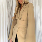 Office Ladies Blazer Dress Women Suits with Belt Outerwear Women's Jackets Long Sleeve Elegant White Black Jacket Female