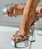 New Fashion Sexy Slingback PVC Crystal Peep Toe Women Sandals High Heels Slip On Party Wedding Platform Elegant Shoes