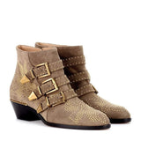Studded Real Leather Ankle Boots Women Round Toe Rivet Flower Martin Short Boots Cowhide Thick Heel Low New Heel Women's Shoes