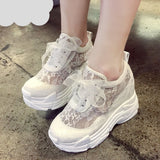 NEW Classic Women Mesh Platform Sneakers Trainers White Shoes High Heels Wedges Outdoor Shoes Breathable Casual Shoes Woman