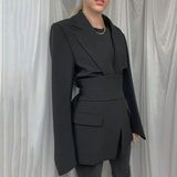 Office Ladies Blazer Dress Women Suits with Belt Outerwear Women's Jackets Long Sleeve Elegant White Black Jacket Female