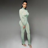 goosudu  Solid 2 Pcs Set Turtleneck Long Sleeve Bodysuit Slim Leggings New Slim Sports Tracksuit Casual Streetwear Y2K