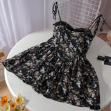 woloong French Floral Sling Dress Women Chic Backless Summer Sexy Mini Dress Beach Spaghetti Strap Dress Sundress New  Female  Robe