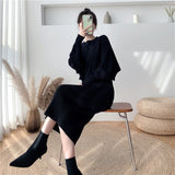 New Fall/Winter Bat Sleeve O-Neck Soft Sweater  + Women&#39;s Knitted Vest Long Dress Two-Piece Dress Sets Femme