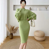 New Fall/Winter Bat Sleeve O-Neck Soft Sweater  + Women&#39;s Knitted Vest Long Dress Two-Piece Dress Sets Femme