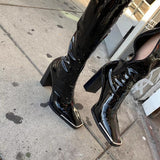 goosudu Fashion New Fashion Women Boots Metal Square Toe Over the Knee Women Boots High Heel Boots Autumn Winter Warm Women Boots