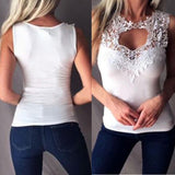 Sexy Solid Color Hollow Out Patchwork Lace Sleeveless Bodycon Vest Women Top New Chic Vintage