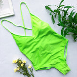 goosudu V Neck Female Swimwear One Piece Swimsuit Women Backless Monokini Sexy Bather Plus size High cut Bathing Suit Swim Bodysuit