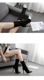 woloong New Women Sock Boots Pointed Toe Elastic High Boots Slip On High Heel Ankle Boots Women Pumps Stiletto Botas