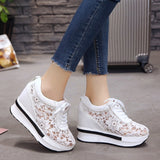 Hot Sales  Summer New Lace Breathable Sneakers Women Shoes Comfortable Casual Woman Platform Wedge Shoes