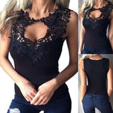 Sexy Solid Color Hollow Out Patchwork Lace Sleeveless Bodycon Vest Women Top New Chic Vintage