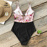 goosudu Pink Floral One-Piece Swimsuit Women High Leg Cut Sexy Monokini Bathing Suits New Girls Beach Bathing Suit Swimwear