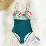 goosudu Mini Hibiscus and Solid Blue One-Piece Swimsuit Sexy Cut Out Bowknot Women Monokini Girl Beach Bathing Suit Swimwear