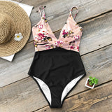 goosudu Pink Floral One-Piece Swimsuit Women High Leg Cut Sexy Monokini Bathing Suits New Girls Beach Bathing Suit Swimwear