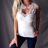 Sexy Solid Color Hollow Out Patchwork Lace Sleeveless Bodycon Vest Women Top New Chic Vintage