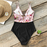 goosudu Pink Floral One-Piece Swimsuit Women High Leg Cut Sexy Monokini Bathing Suits New Girls Beach Bathing Suit Swimwear