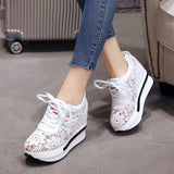 Hot Sales  Summer New Lace Breathable Sneakers Women Shoes Comfortable Casual Woman Platform Wedge Shoes