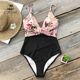 goosudu Pink Floral One-Piece Swimsuit Women High Leg Cut Sexy Monokini Bathing Suits New Girls Beach Bathing Suit Swimwear