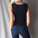 Sexy Solid Color Hollow Out Patchwork Lace Sleeveless Bodycon Vest Women Top New Chic Vintage