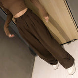 Retro Solid Color Wild Straight Wide Leg Pants Female Spring New Korean Fashion High Waist Casual Long Pants