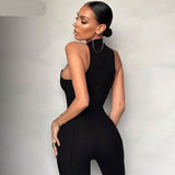 goosudu Sleeveless O-Neck Solid Zip Up Bodycon Sexy Jumpsuit Summer Women Fashion Streetwear Romper