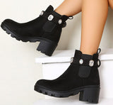 woloong  New Women Ankle Boots Crystal Rhinestone Slip On Platform PU Leather Women's Booties Spring Autumn Females Footwear Plus Si